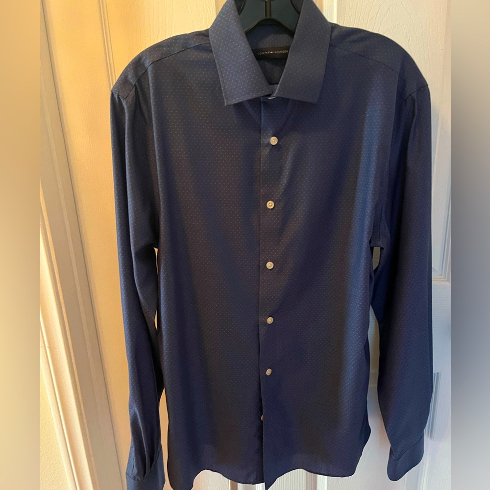 Men's dress shirt, darkish medium blue, longsleeved by Tommy Hilfiger